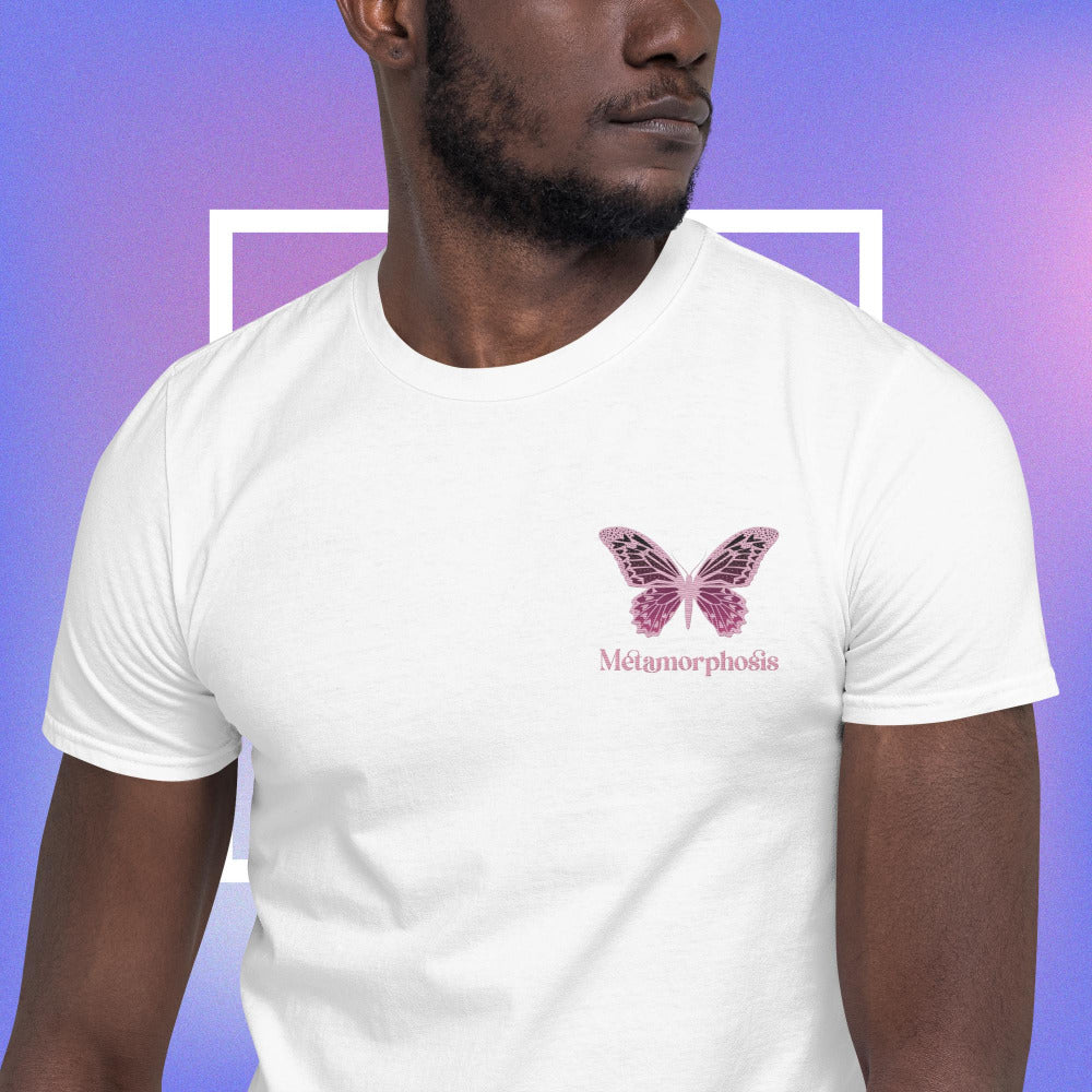 Metamorphosis Pink Butterfly Embroidered TShirt - White Color - https://ascensionemporium.net